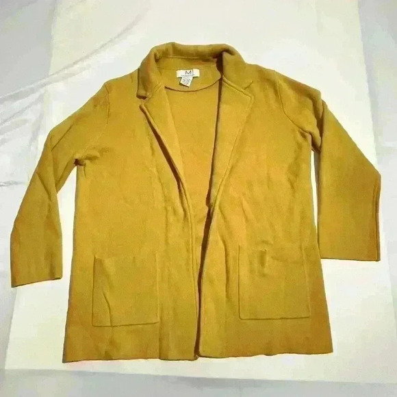 Magaschoni Cotton Wool Blend Cardigan Sweater Womens M Yellow Open Front - Picture 4 of 9